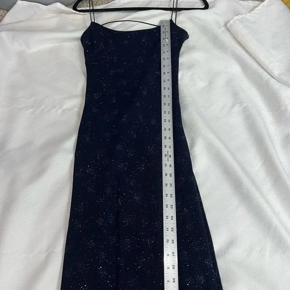90s‎ Y2K Navy Blue Turquoise Sparkly Starburst Low Back Spaghetti Strap Dress - Picture 10 of 13